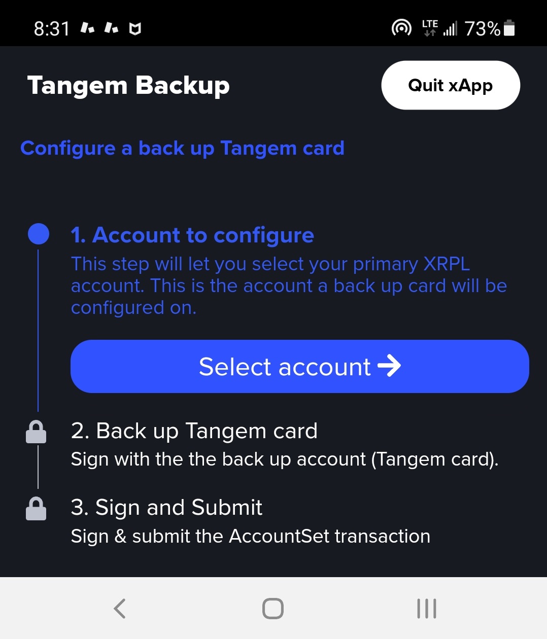 How to use the Tangem Backup xApp XUMM Signed, Sent, Delivered